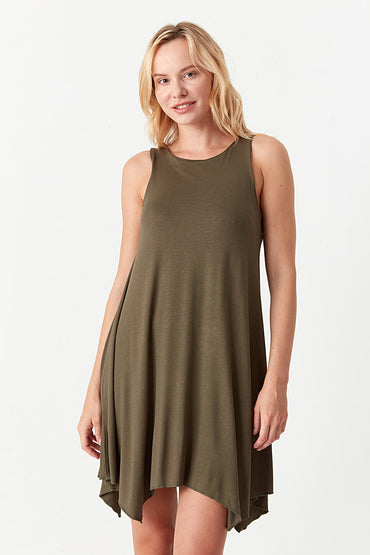 Khaki Sleeveless Hankerchief Bodycon Dress
