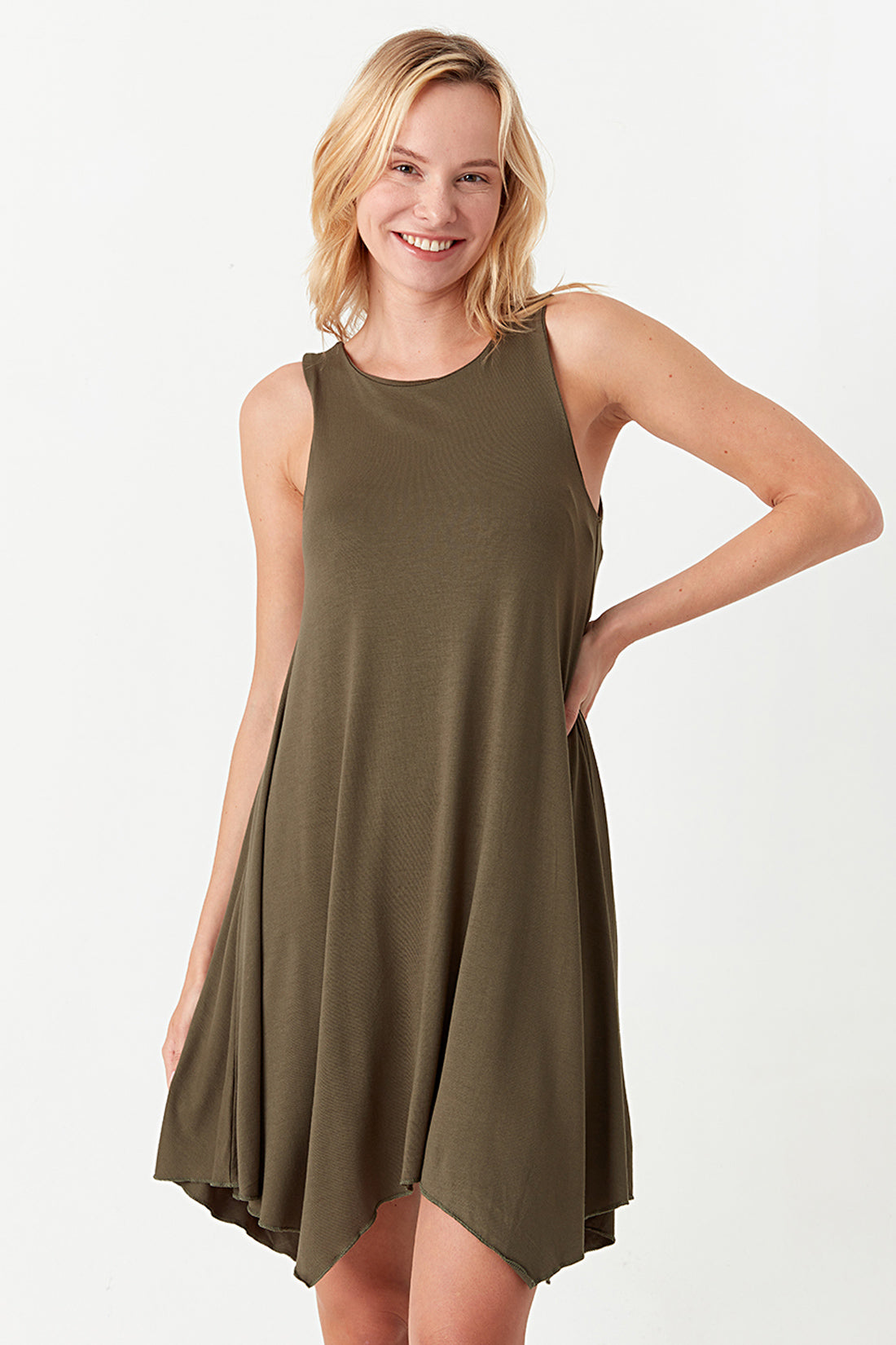 Khaki Sleeveless Hankerchief Bodycon Dress
