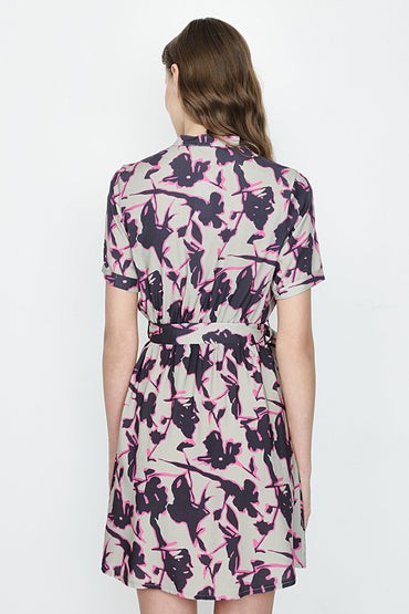 Multi Collarless Printed Shirt Dress