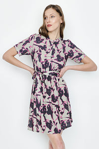 Multi Collarless Printed Shirt Dress