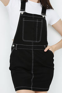 Black Contrast Stitch Dungaree Dress