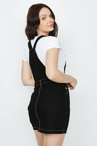 Black Contrast Stitch Dungaree Dress