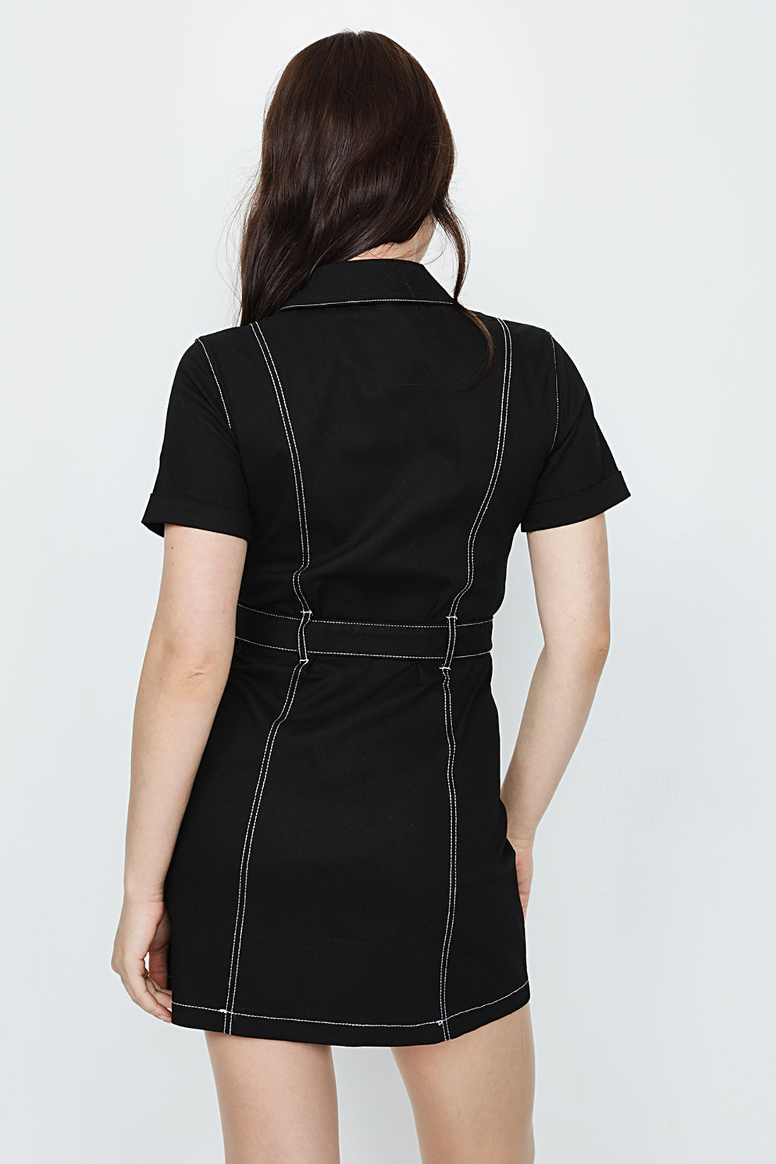 Black Contrast Stitch Casual Dress