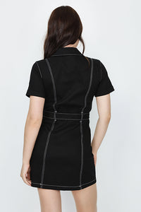 Black Contrast Stitch Casual Dress