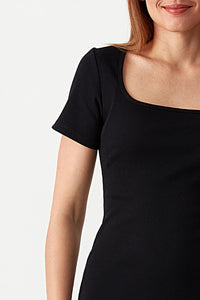 Black Square Neck Mini Rib Bodycon Dress