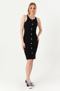Mono Contrast Button Detail Rib Dress