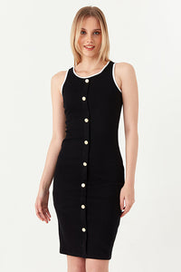 Mono Contrast Button Detail Rib Dress