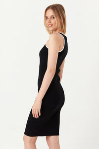 Mono Contrast Button Detail Rib Dress