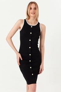 Mono Contrast Button Detail Rib Dress