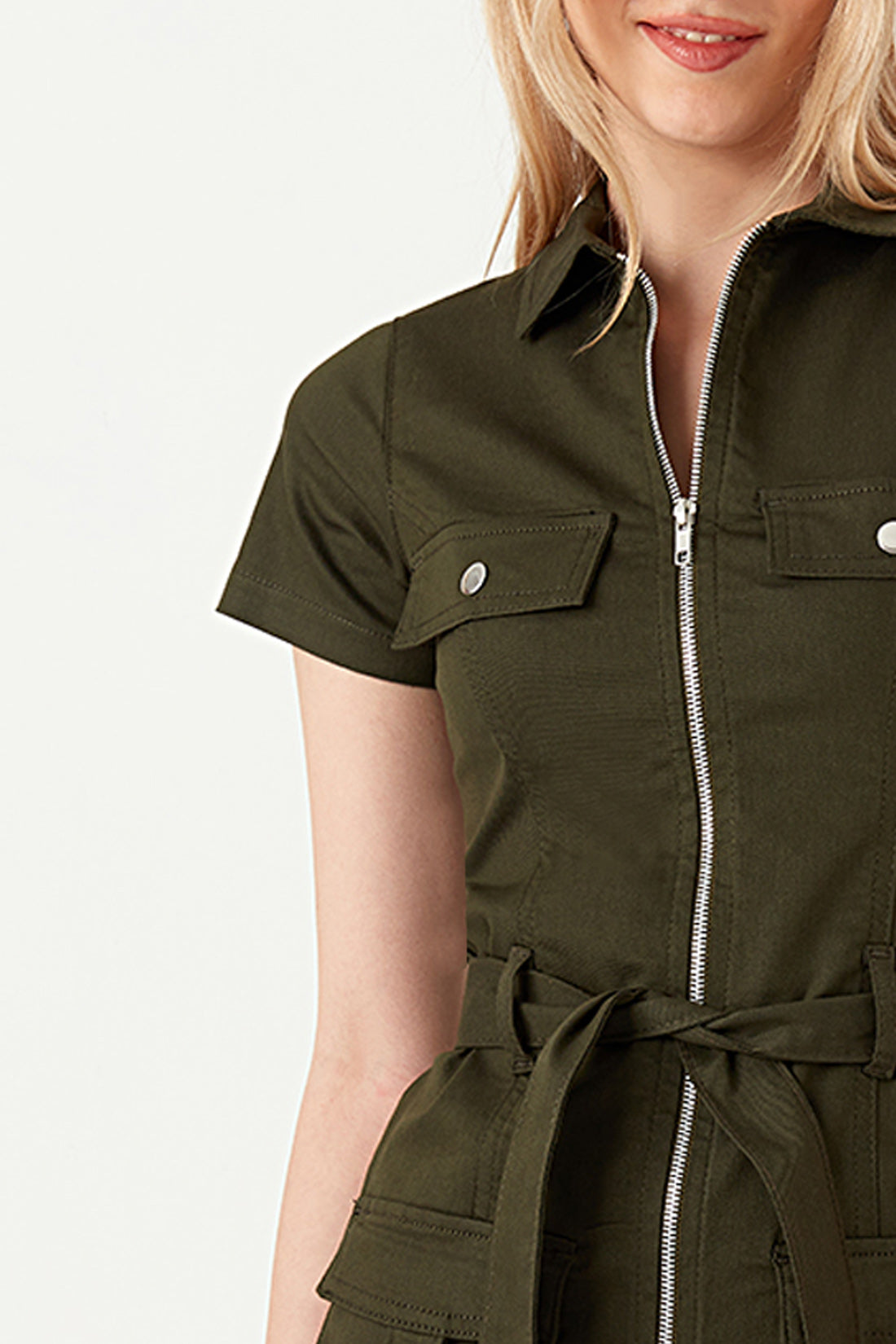 Khaki D-Ring Casual Bodycon Dress