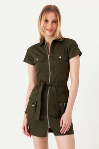 Khaki D-Ring Casual Bodycon Dress