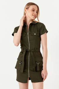 Khaki D-Ring Casual Bodycon Dress