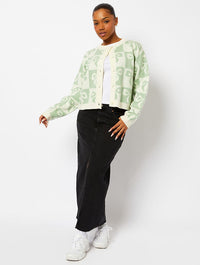 Sage Check Bow Knitted Cardigan