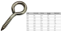 STAINLESS STEEL HEAVY DUTY SCREW IN EYE HOOKS Metal/Wood/Thread/Twist/Ring/Hoop 65mm (10pcs)