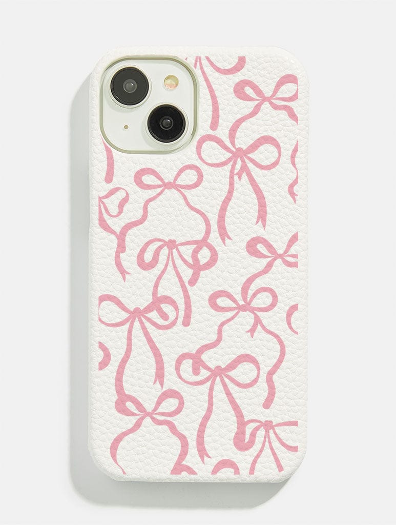 White & Pink Bows Vegan Leather iPhone Case