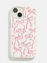 White & Pink Bows Vegan Leather iPhone Case